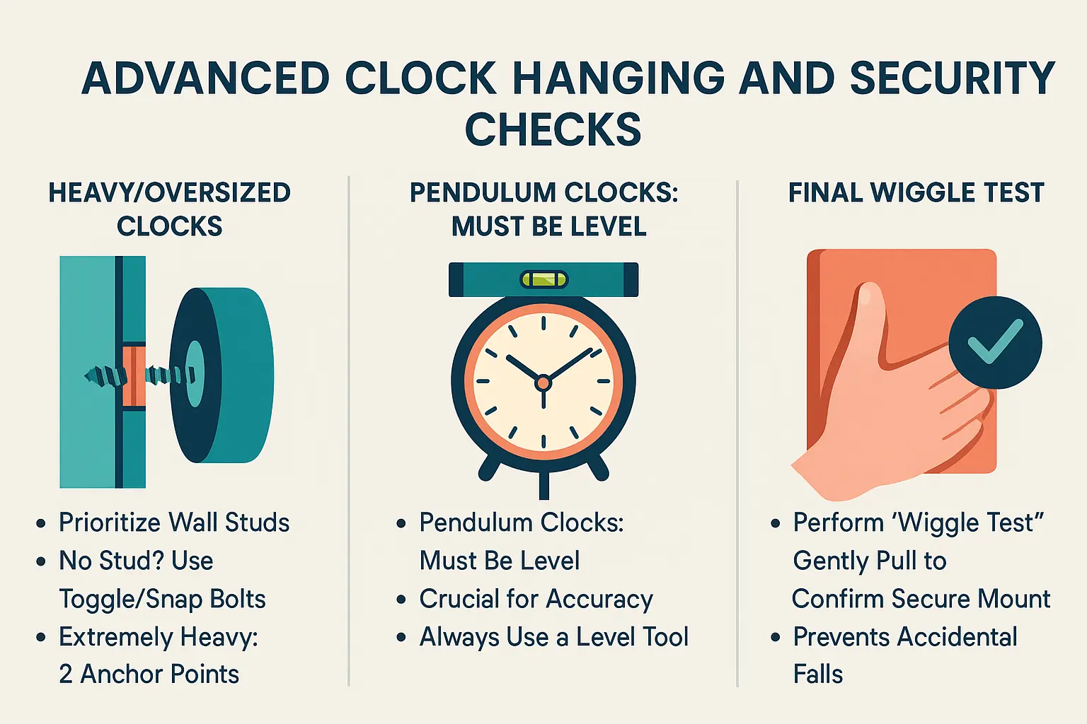 Illustration of wall clock hanging steps