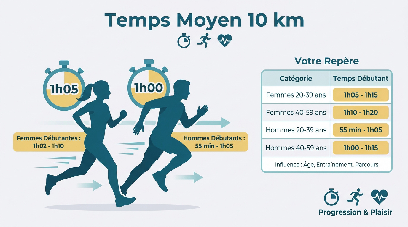 Tableau des temps moyens pour débuter sur 10 km