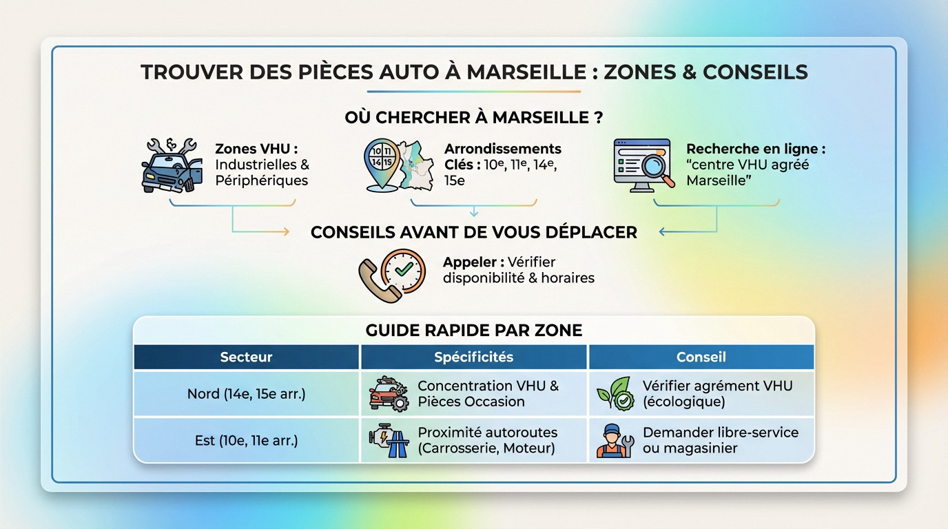 Carte des zones de casses automobiles à Marseille pour trouver des pièces détachées