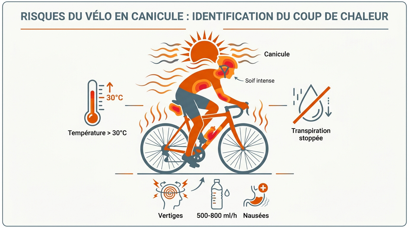 Cycliste s'hydratant sous une forte chaleur estivale