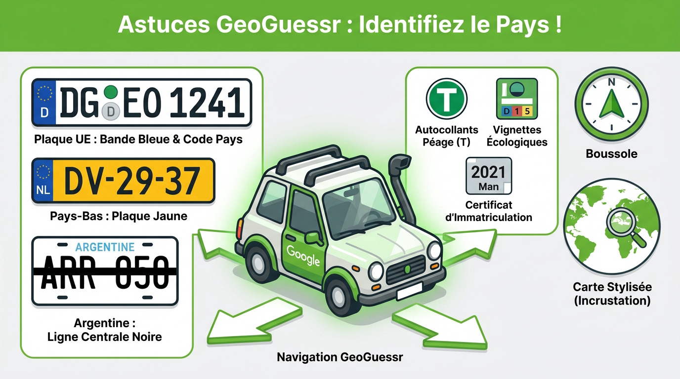Indices visuels de la Google Car et paysages pour GeoGuessr