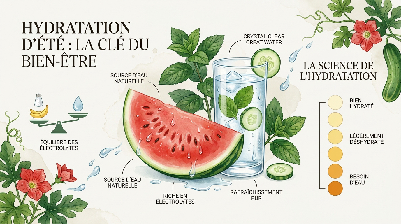 Sélection de fruits hydratants comme la pastèque et le melon pour l'été