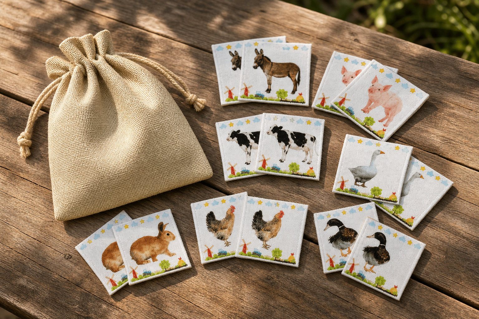 Jeu memory enfant en tissu animaux de la ferme
