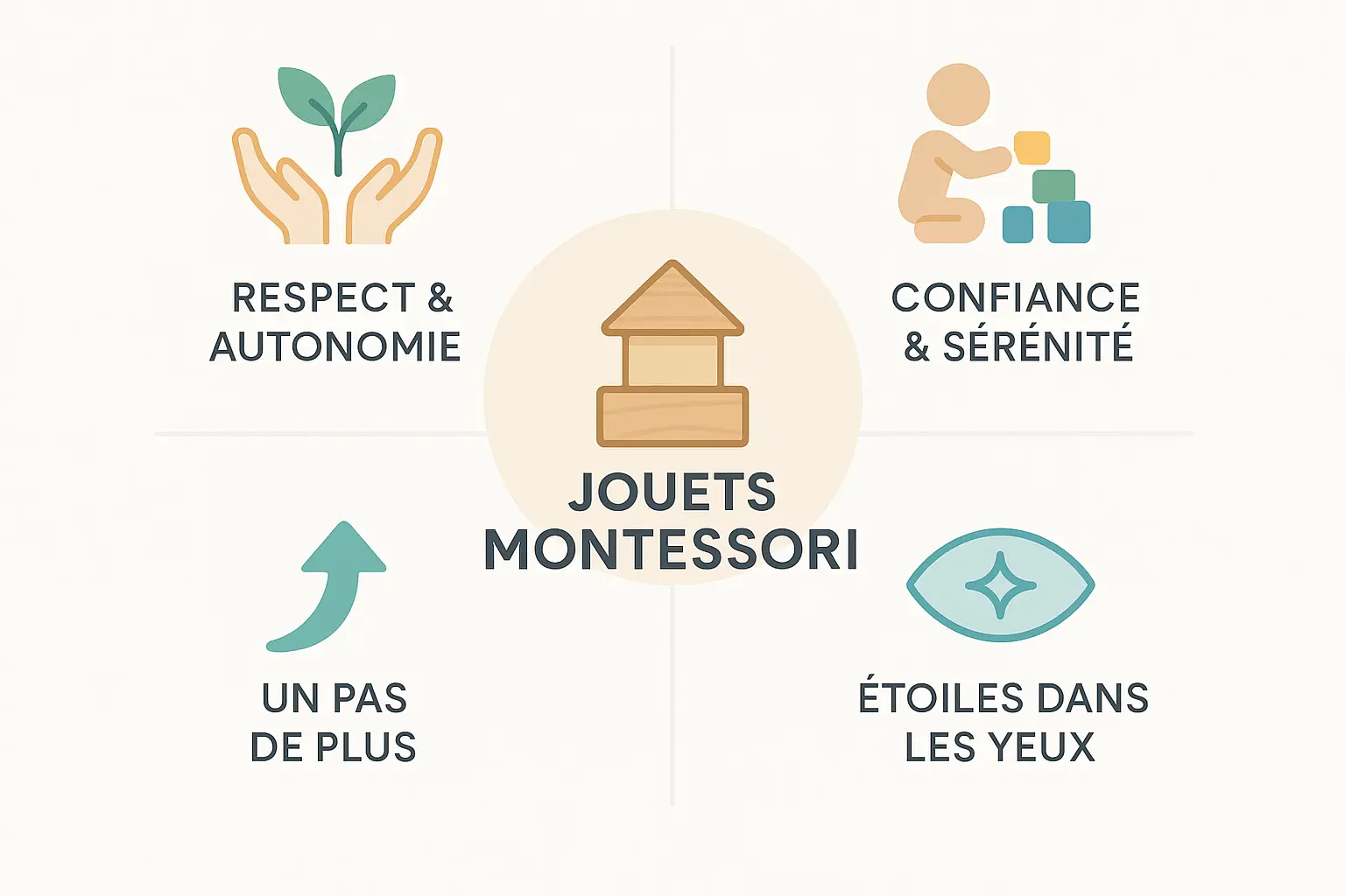 Illustration des jouets Montessori en harmonie avec la pédagogie