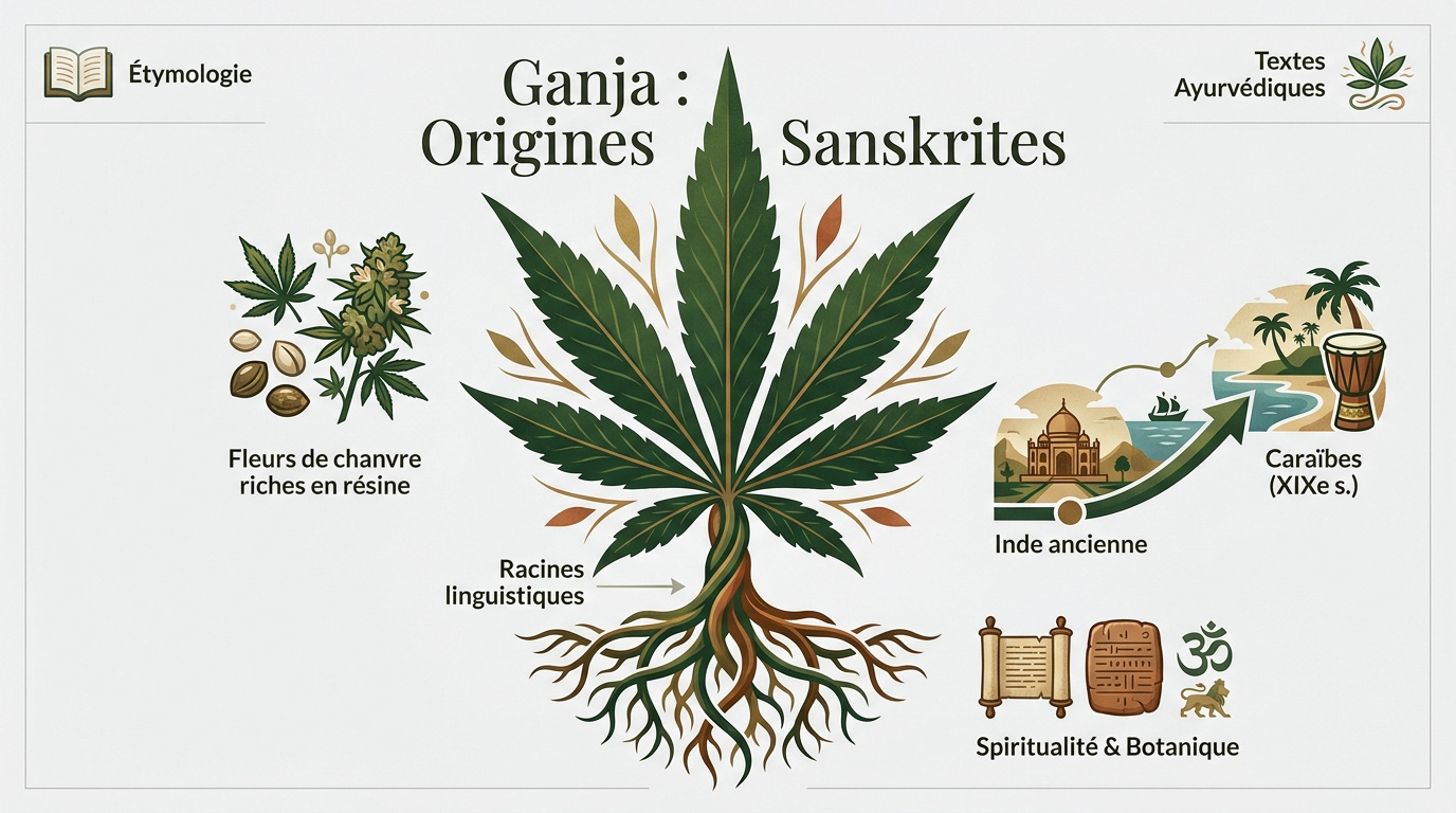 Illustration des racines historiques et botaniques du terme ganja