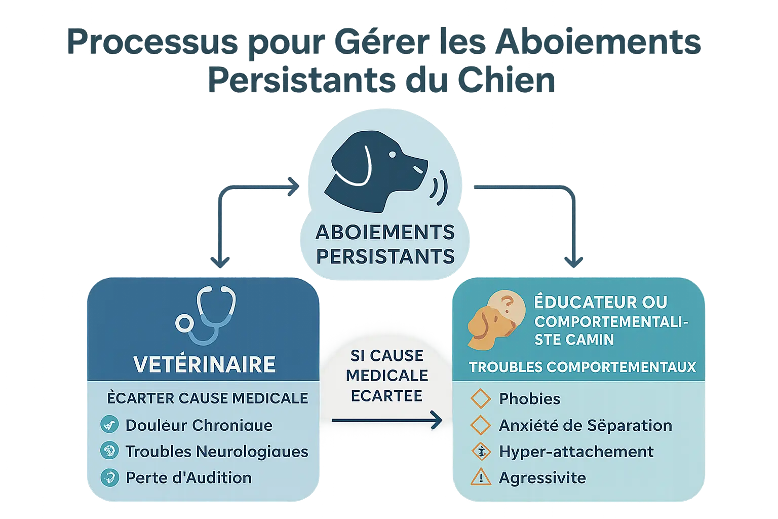 Illustration d'un chien aboyant et d'un vétérinaire examinant l'animal