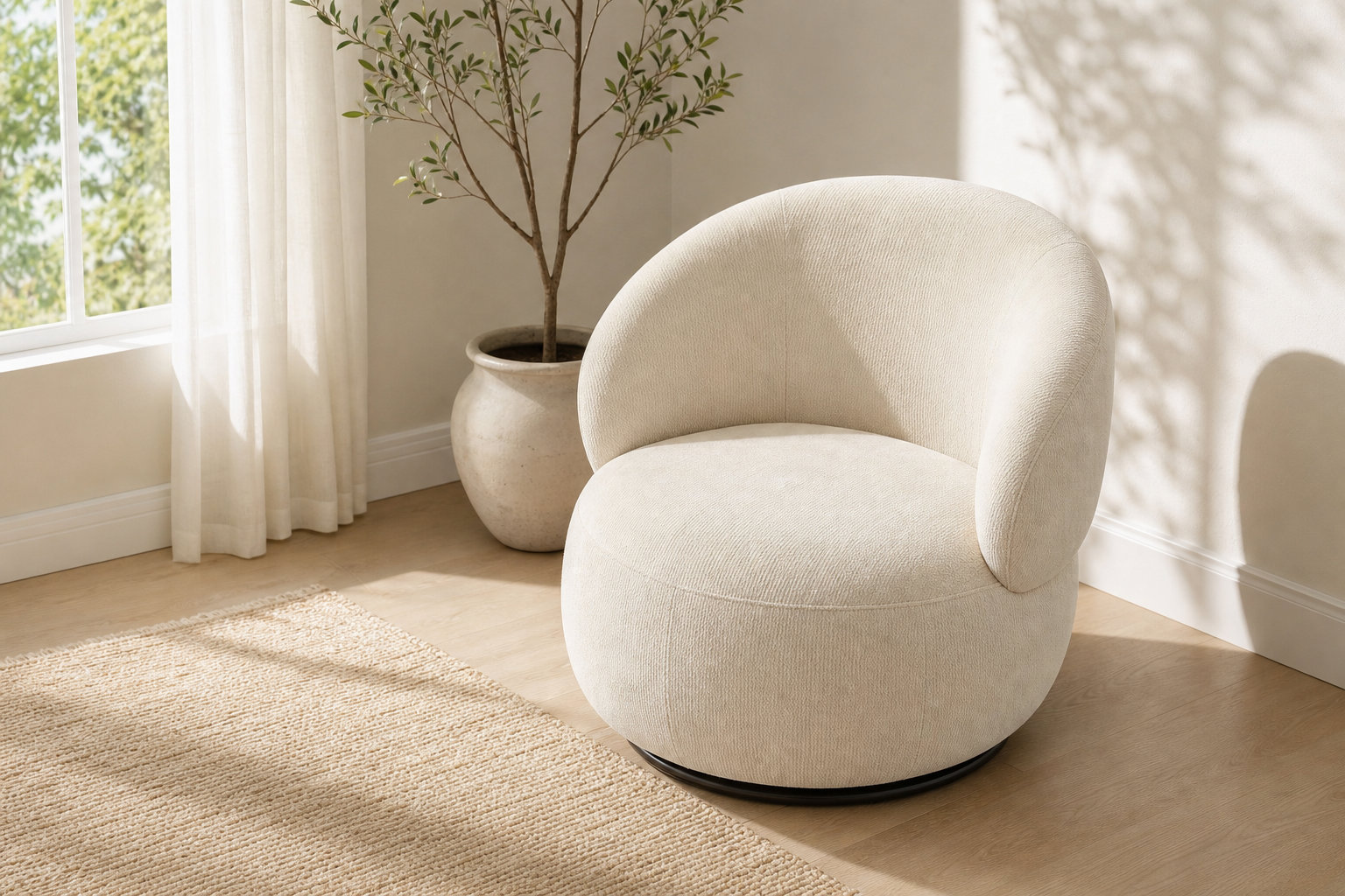 Fauteuil rotatif LACAZO en tissu texturé beige