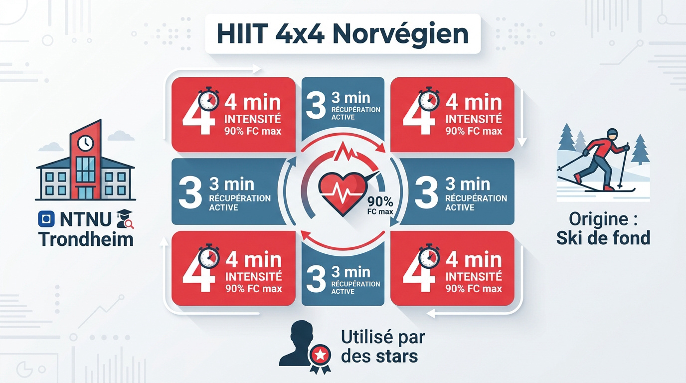 Infographie du protocole HIIT 4x4 norvégien