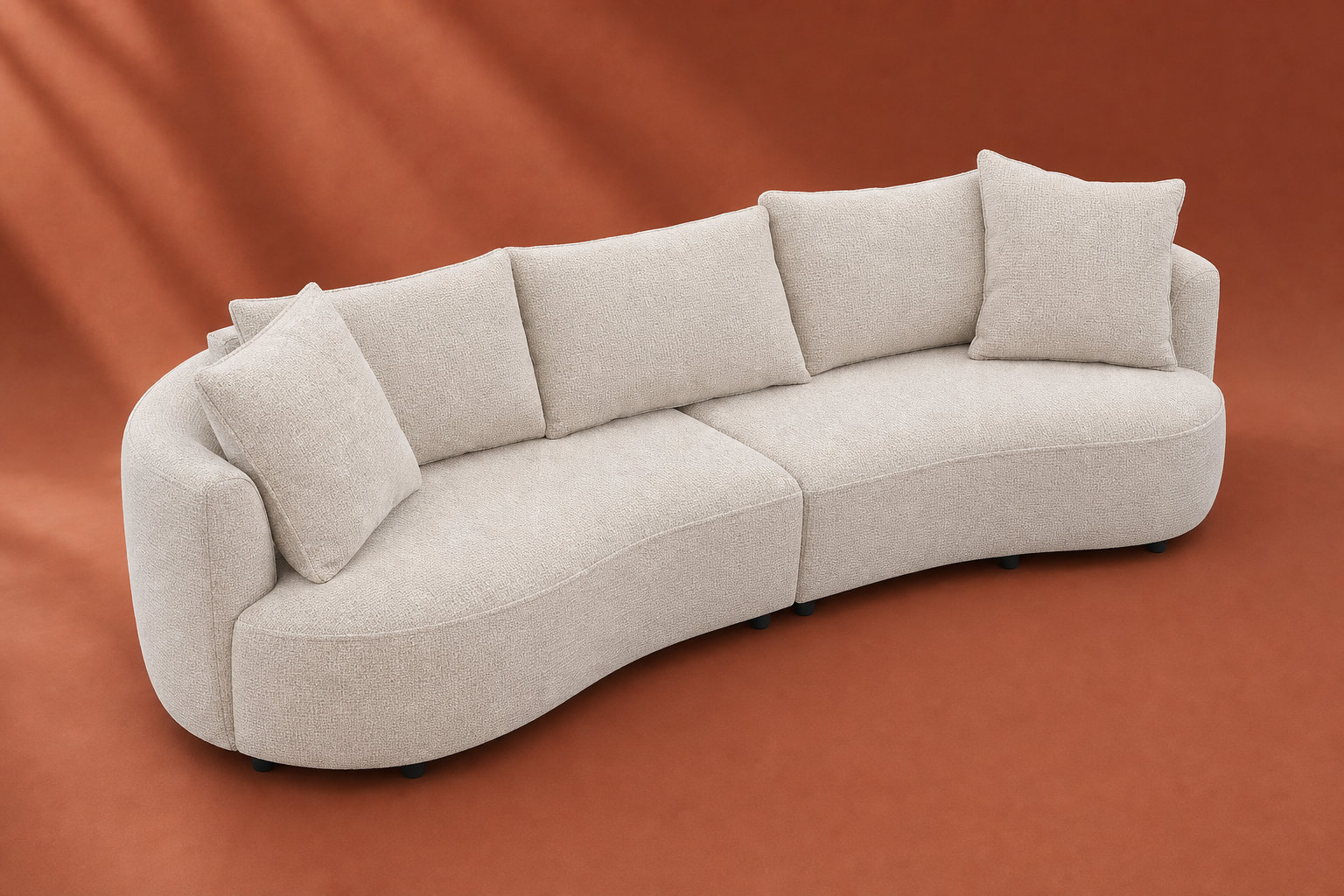 Canapé arrondi 4 places en tissu chenille beige - CEPRANO