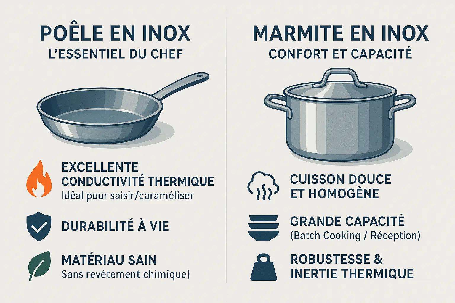 Avantages de la poêle et de la marmite en inox