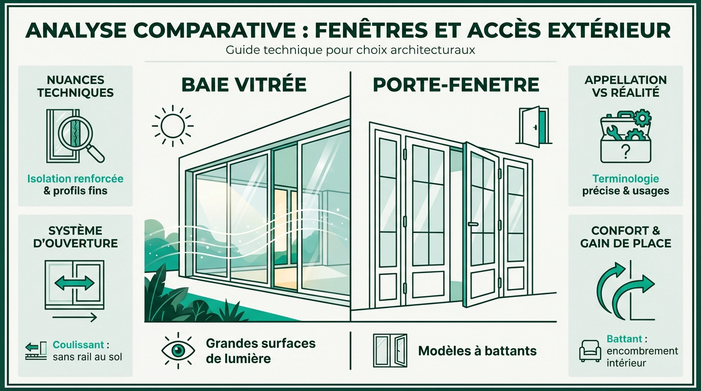 Comparatif technique entre porte-fenêtre et baie vitrée