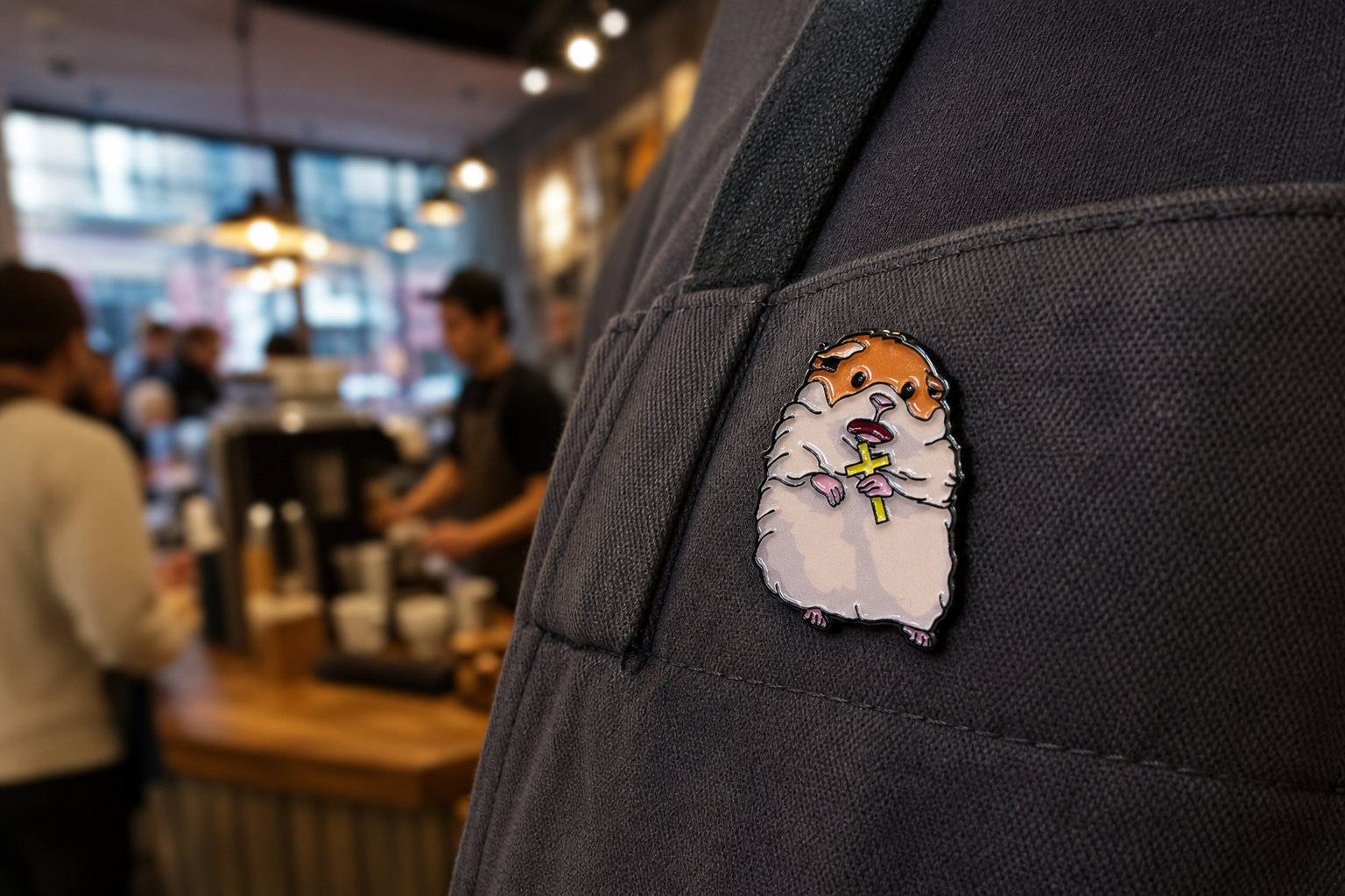 Schreiender-Hamster-Pin: Die Stimmung des morgendlichen Ansturms eingefangen