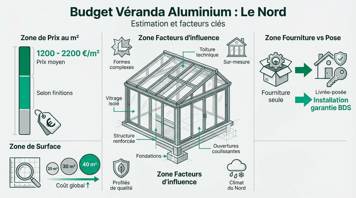 Véranda en aluminium sur mesure installée dans le Nord