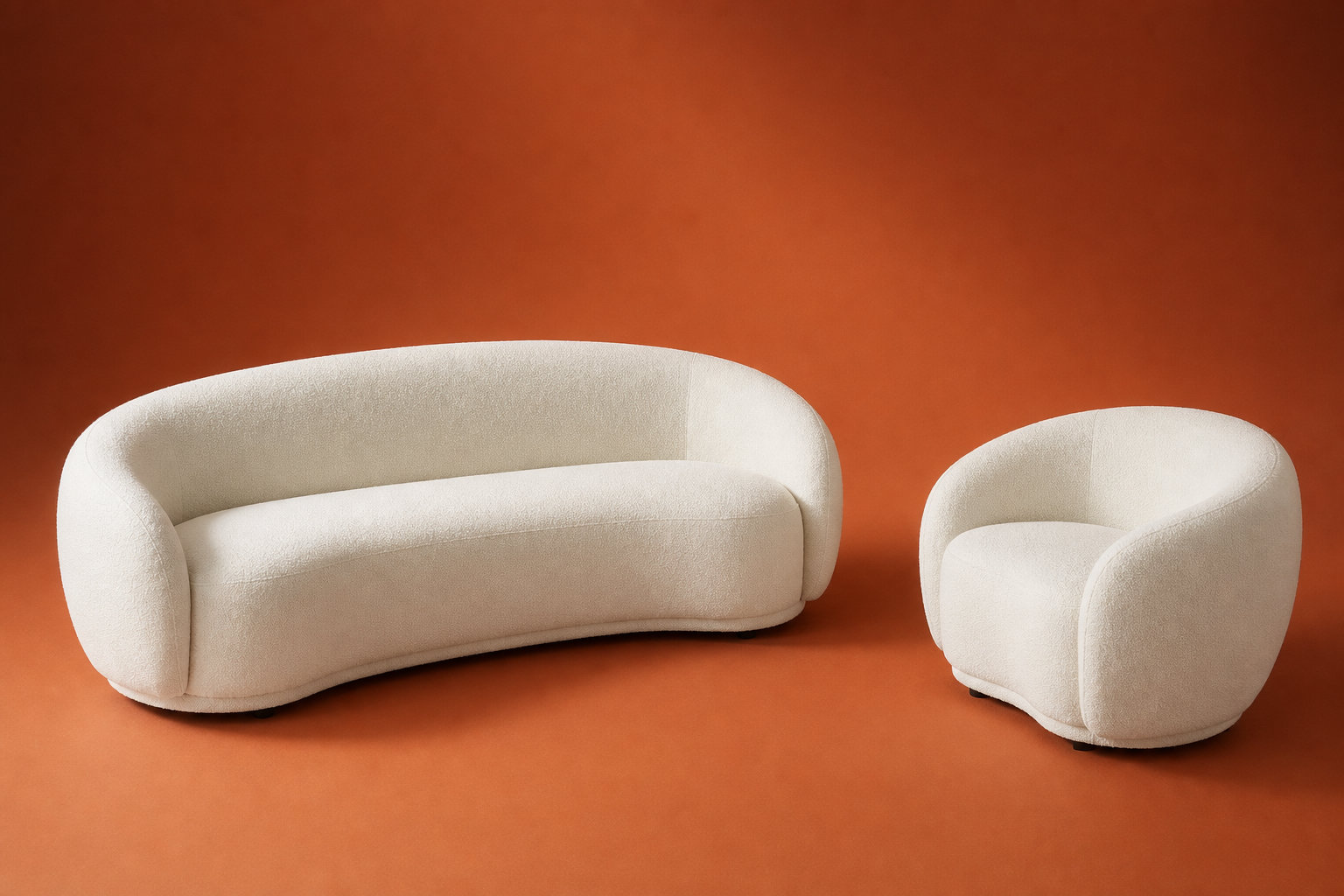 Ensemble canapé arrondi 3 places et fauteuil arrondi blanc ivoire - BOVANA