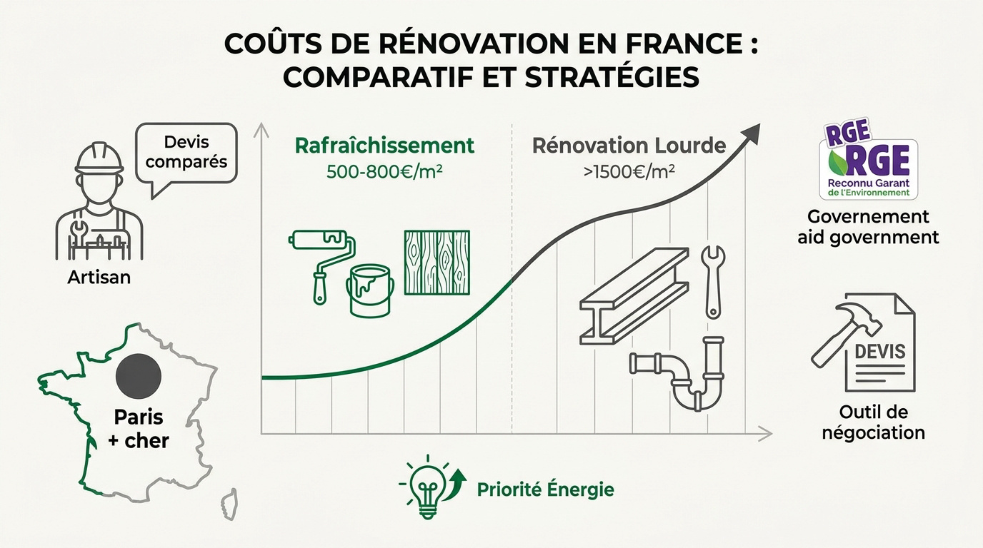 Comparatif des coûts de rénovation maison par m2 en France