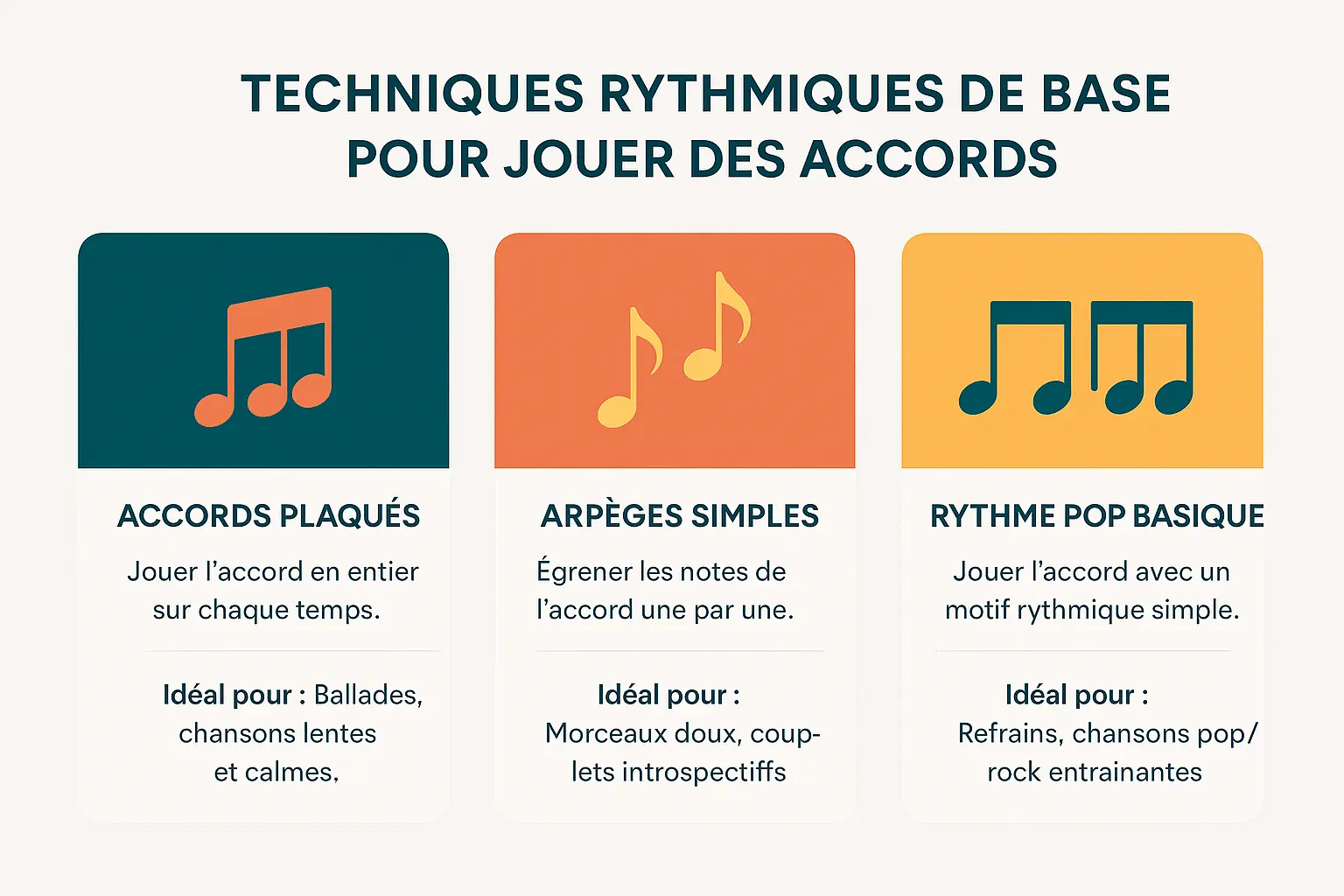 Illustration des techniques rythmiques de base pour jouer des accords au piano