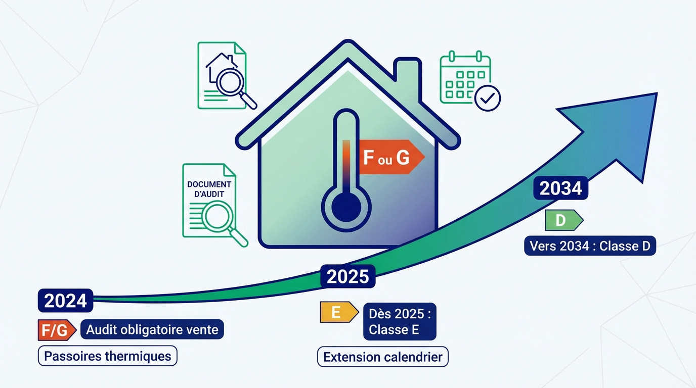 Graphique de l'évolution des classes énergétiques DPE et calendrier des obligations d'audit