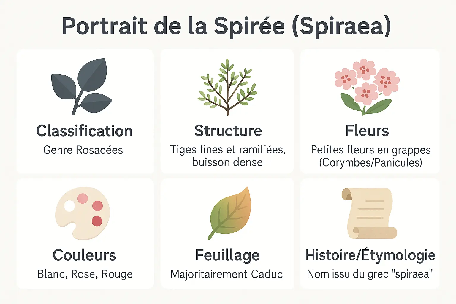synthèse visuelle des caractéristiques de la spirée