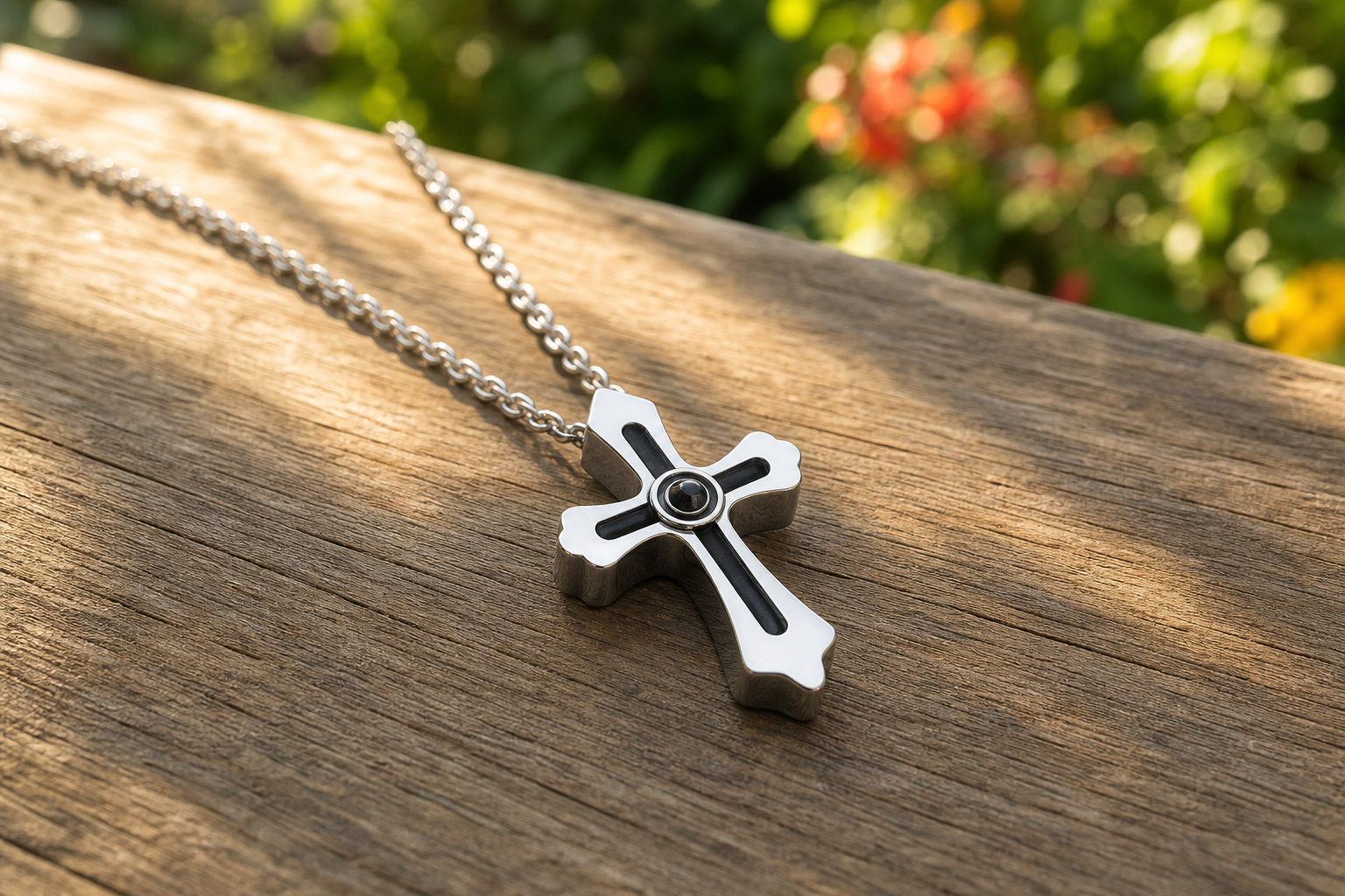 Pendentif homme : croix percée projection photo personnalisée