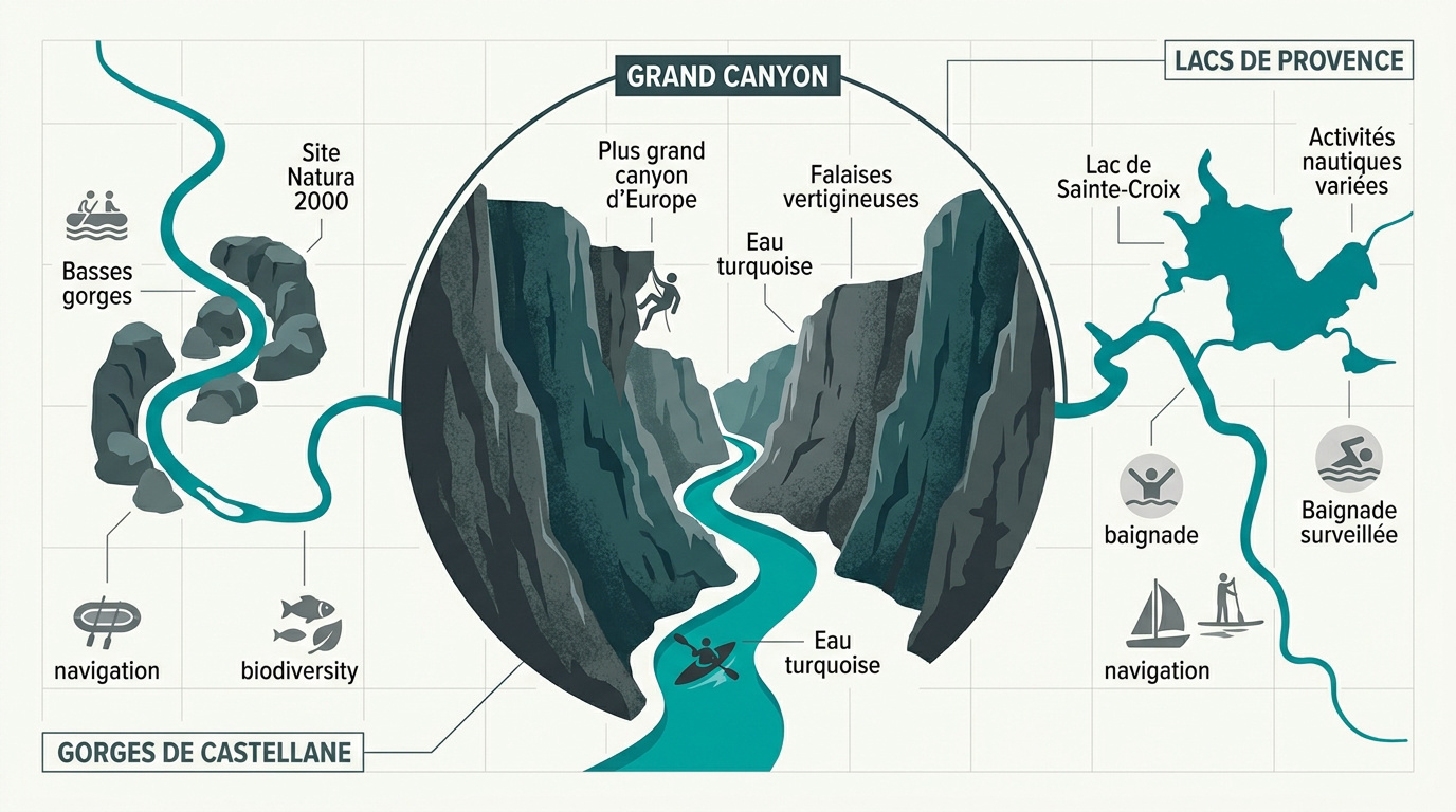Carte des secteurs géographiques des Gorges du Verdon