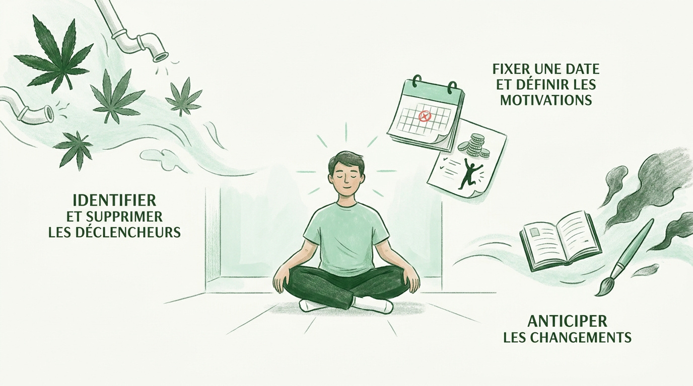 Matériel de préparation pour le sevrage du cannabis avec un calendrier et des objets de diversion