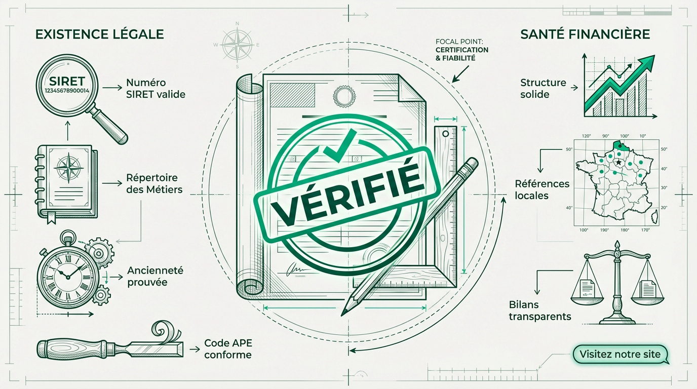 Infographie sur les critères de fiabilité légale d'un menuisier