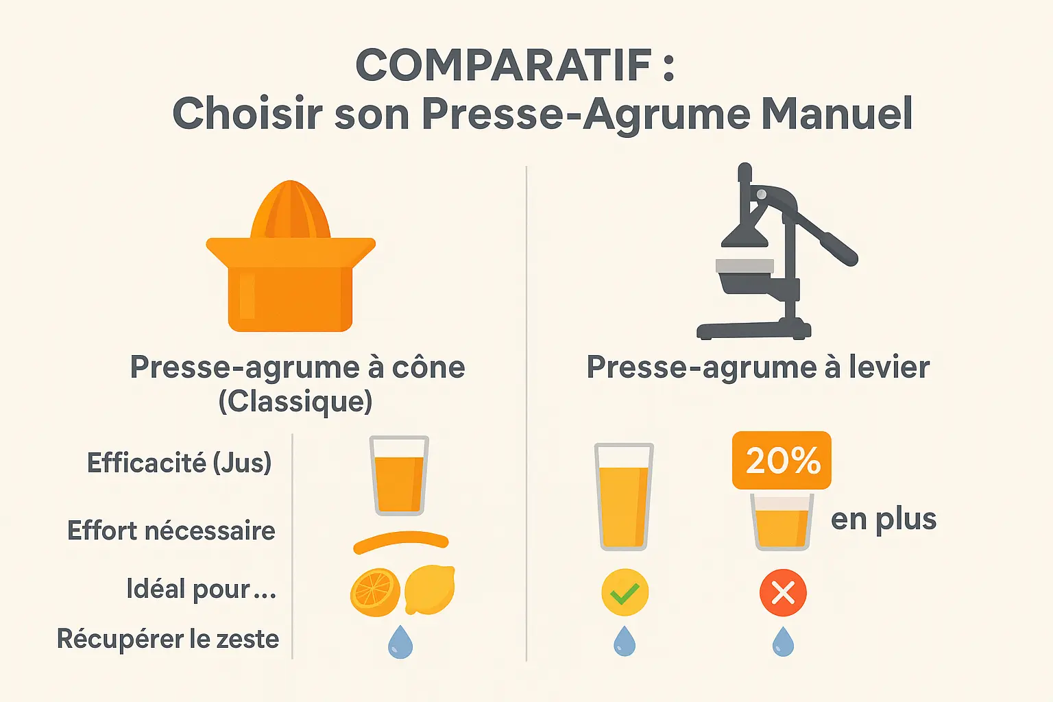 Comparaison visuelle des presse-agrumes manuels