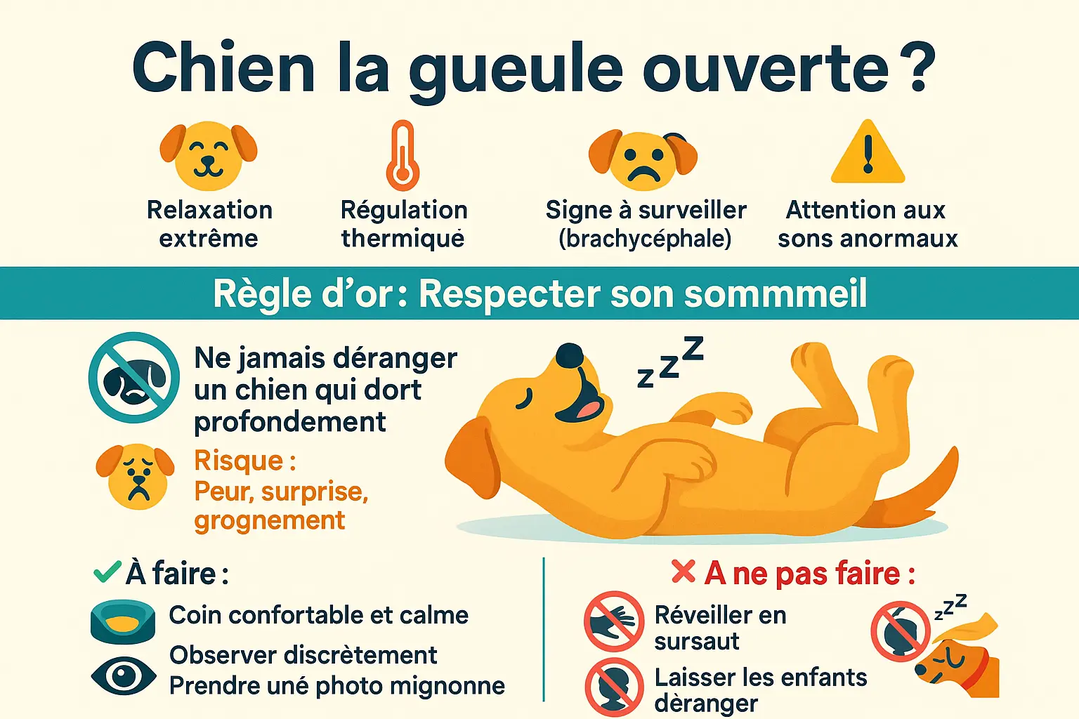 Chien dormant sur le dos avec la gueule ouverte