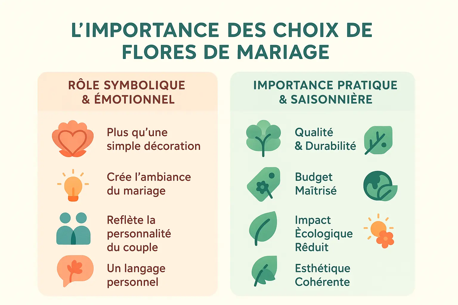 Illustration de bouquets de mariage avec des fleurs de saison