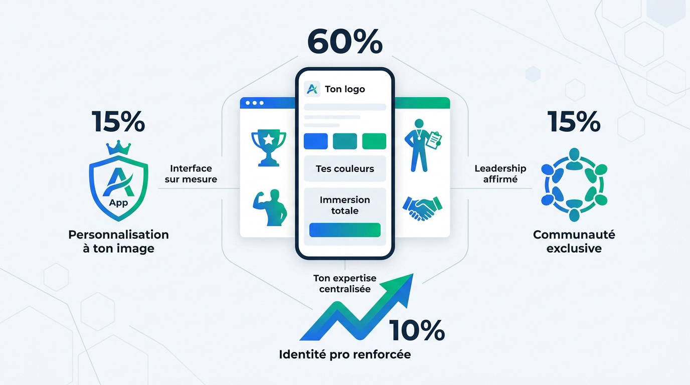 Application de coaching personnalisée affichant le logo et les couleurs du coach sur smartphone