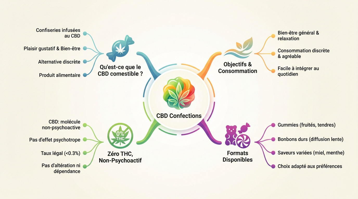 Infographie détaillant les avantages et le fonctionnement des comestibles au CBD