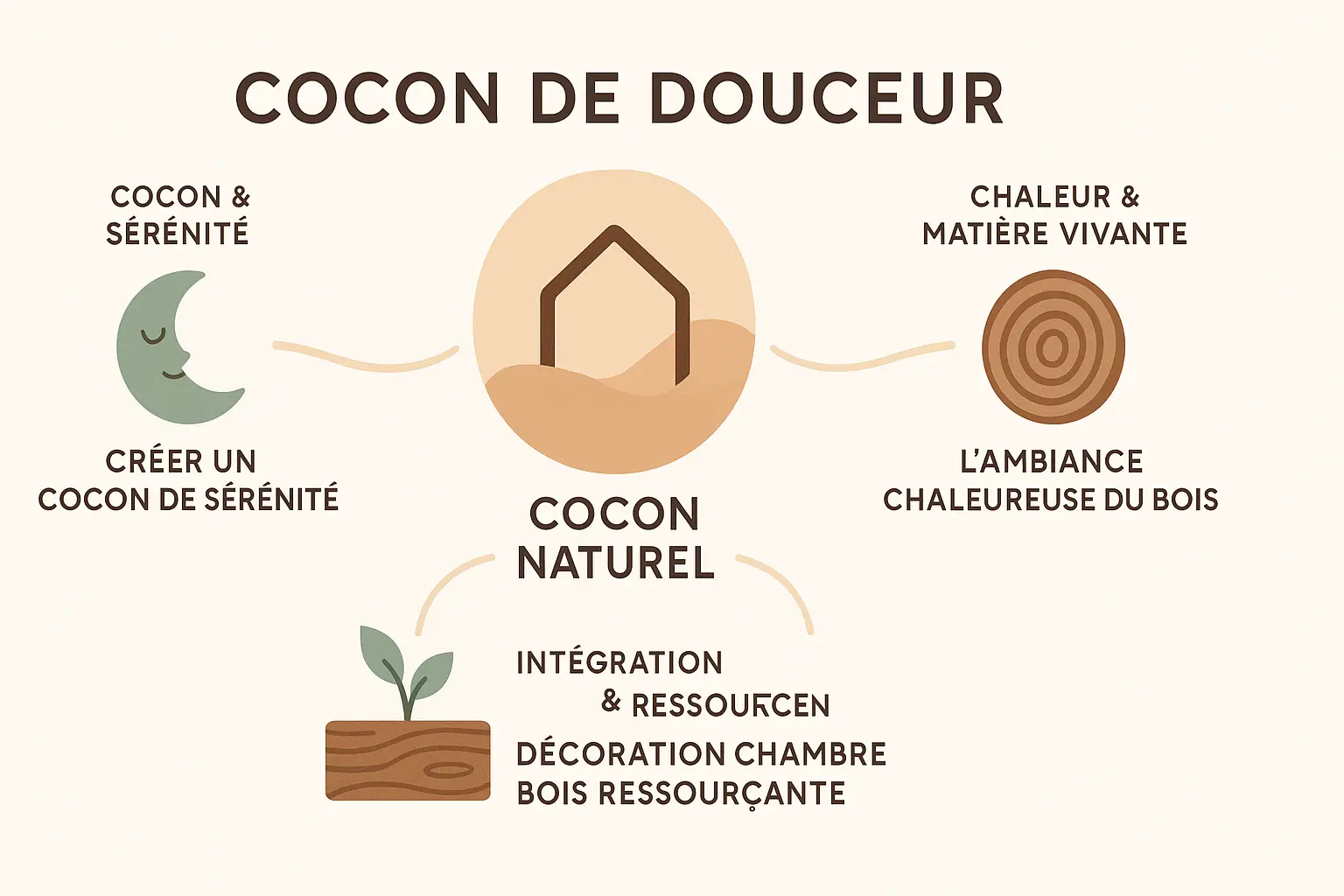 Illustration d'une chambre en bois avec ambiance naturelle