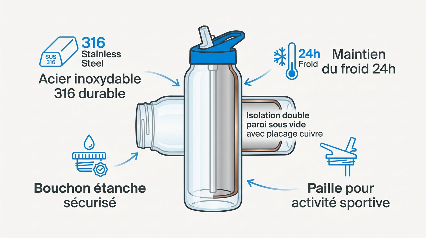 Caractéristiques techniques d'une gourde isotherme performante