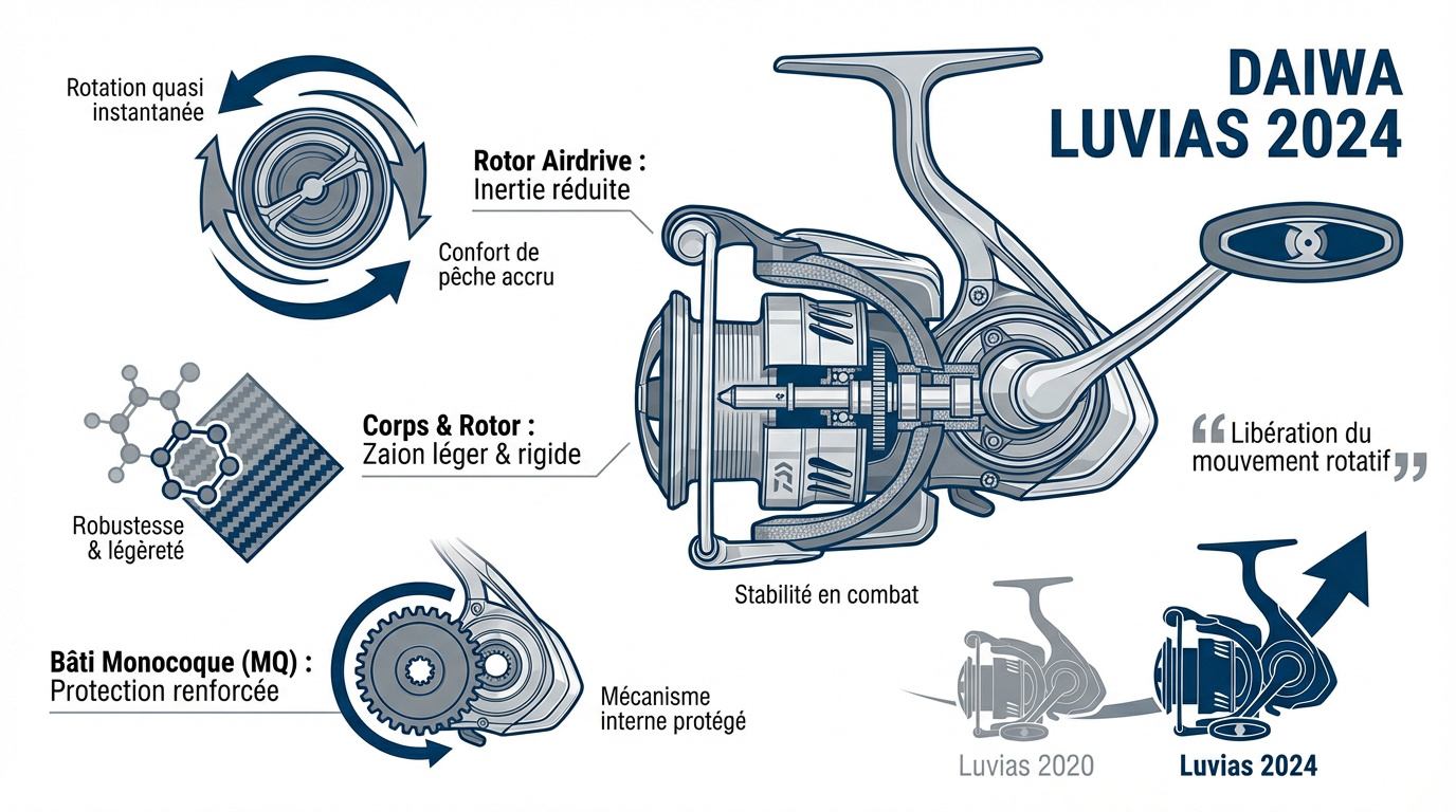 Nouveau moulinet Daiwa Luvias 2024 avec technologie Airdrive Design