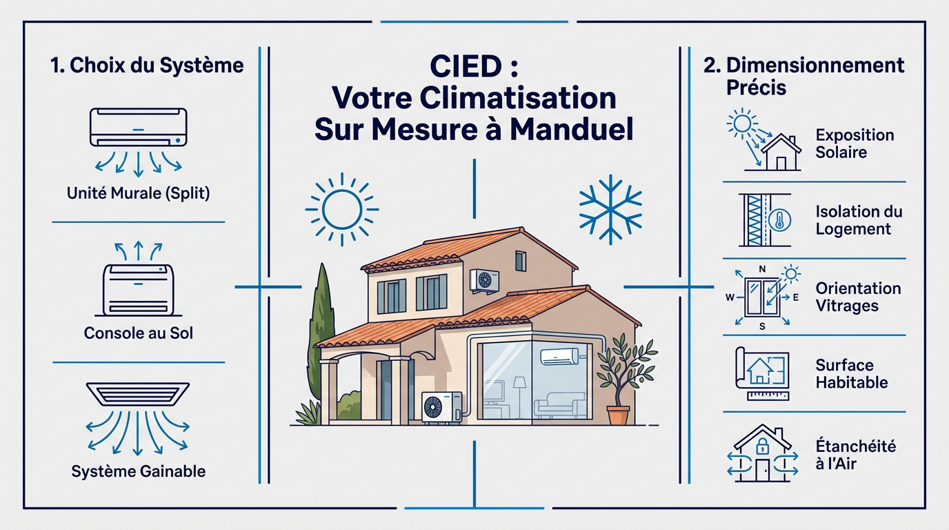 Technicien CIED installant une unité de climatisation à Manduel