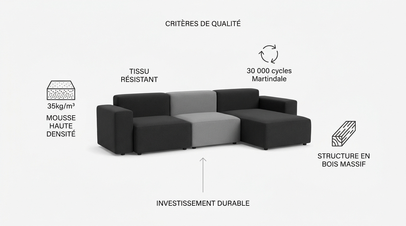 Canapé modulable de haute qualité avec structure robuste et mousse haute densité