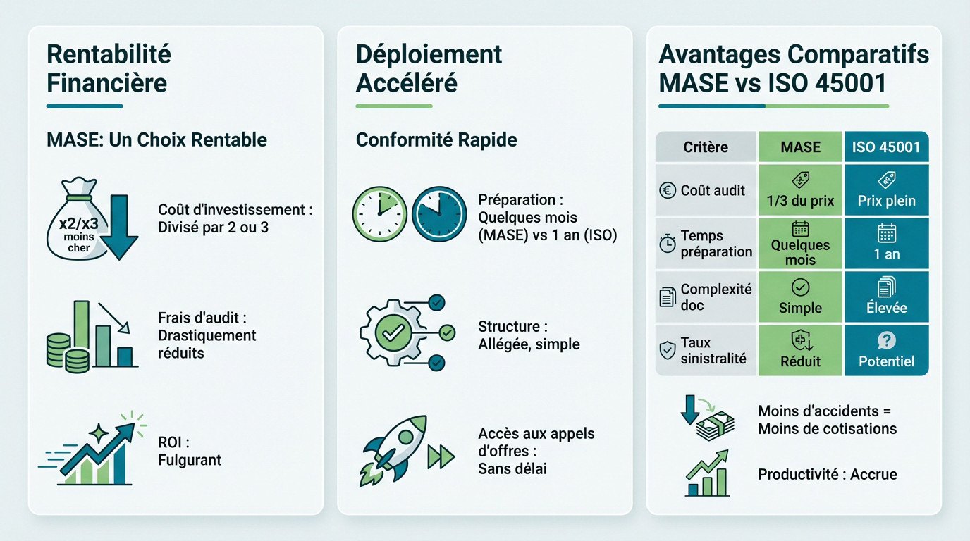 Comparaison rentabilité et rapidité déploiement MASE vs ISO 45001