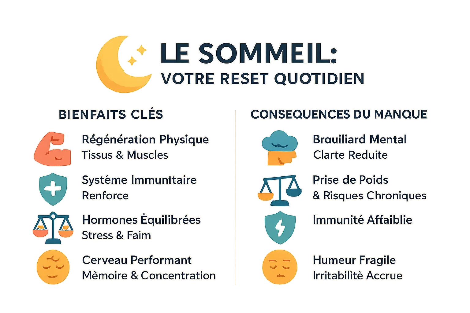 Schéma des phases du sommeil et leurs bénéfices