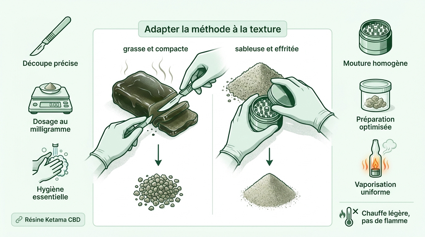 Outils pour préparer et effriter une résine CBD avant vaporisation