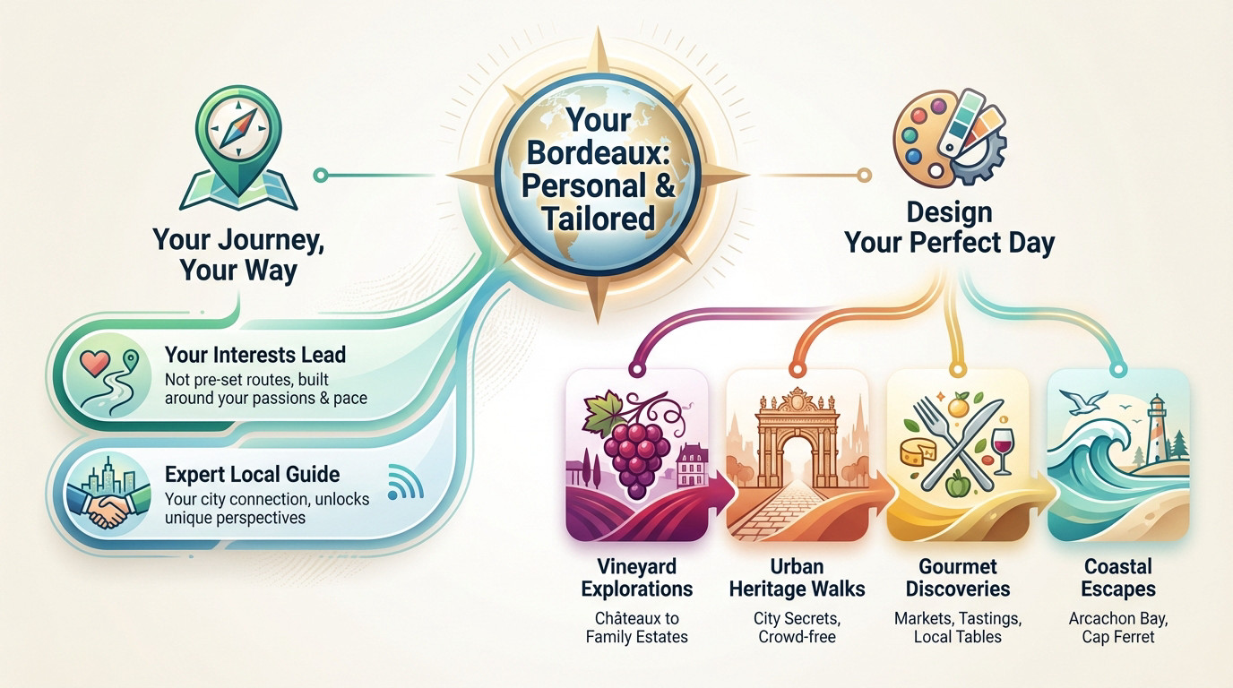 Couple enjoying a private tour in Bordeaux with a local guide in a vineyard