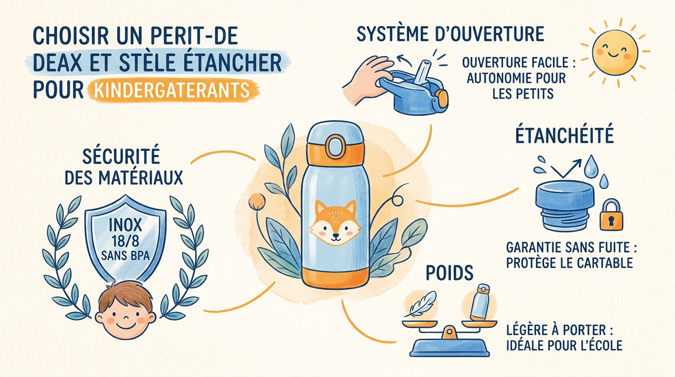 Enfant utilisant une gourde inox étanche en classe de maternelle