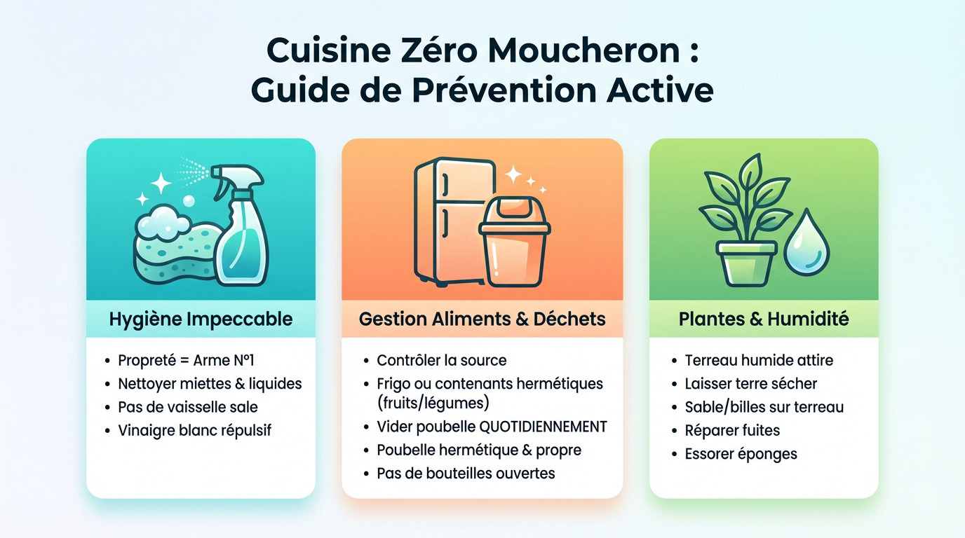 Cuisine propre et rang&eacute;e avec des fruits prot&eacute;g&eacute;s pour pr&eacute;venir l'apparition des moucherons