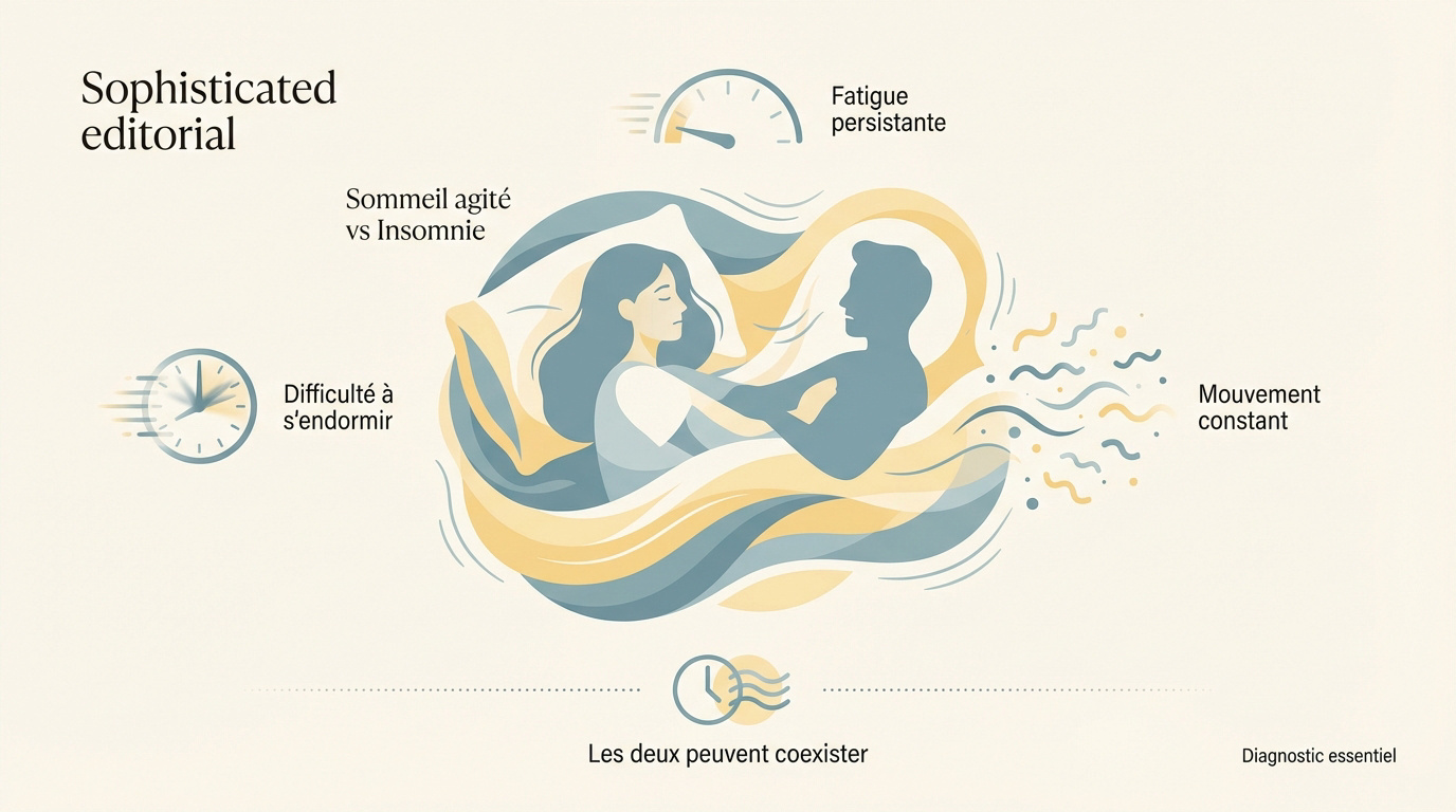 Comparaison visuelle entre les symptômes du sommeil agité et de l'insomnie chez l'adulte