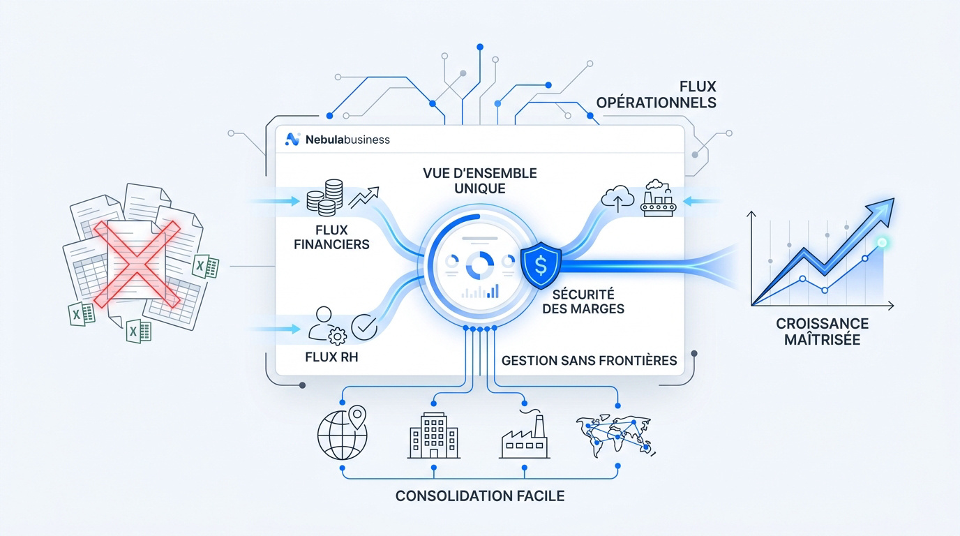 Interface de centralisation des données Nebulabusiness pour la gestion d'entreprise