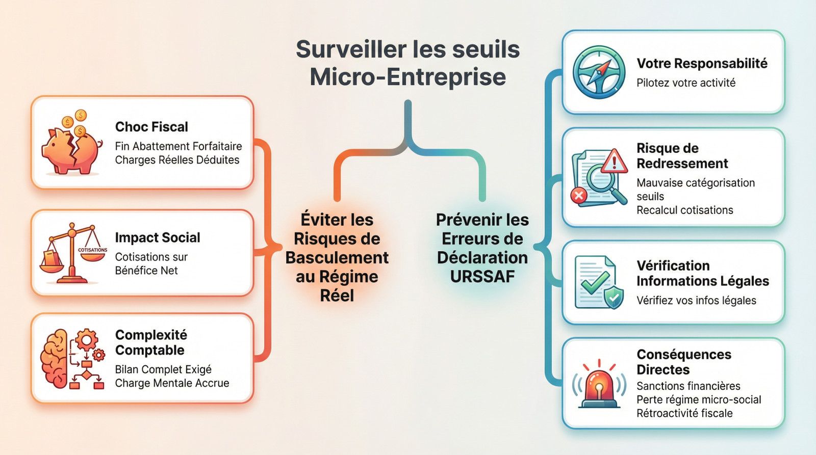 Illustration d'une personne calculant les seuils de sa micro-entreprise pour éviter un dépassement.