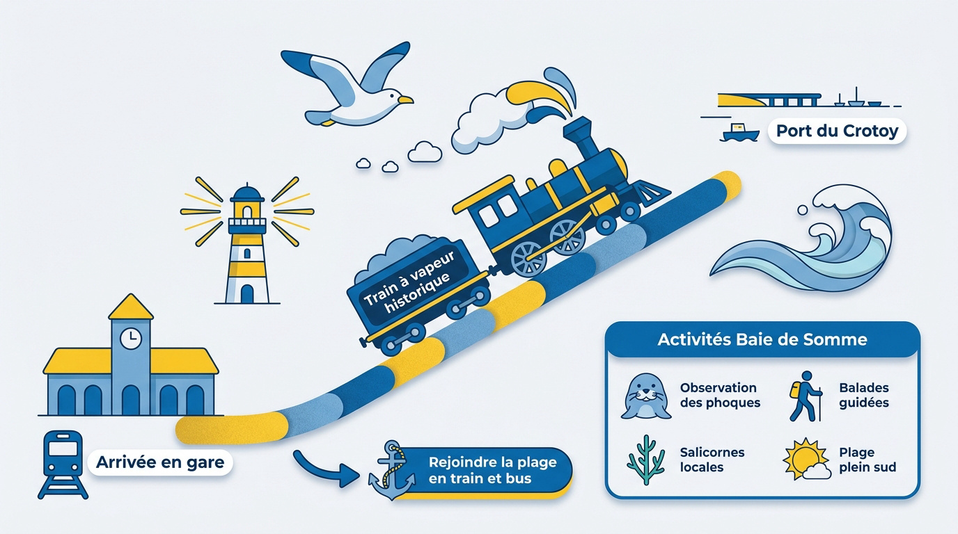 Infographie pratique pour un voyage en train vers la Baie de Somme et Le Crotoy