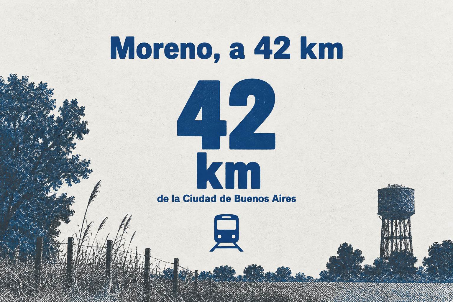 Infografía que muestra que Moreno está a 42 kilómetros de la Ciudad de Buenos Aires.