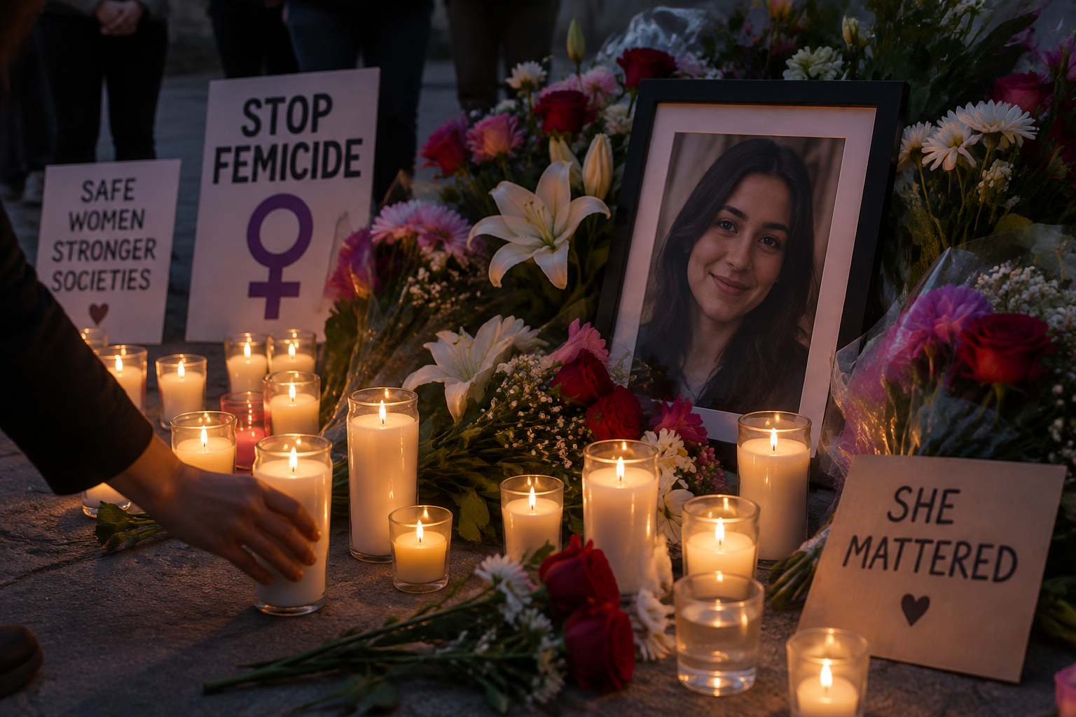 Vigilia con velas y flores en memoria de una víctima de femicidio