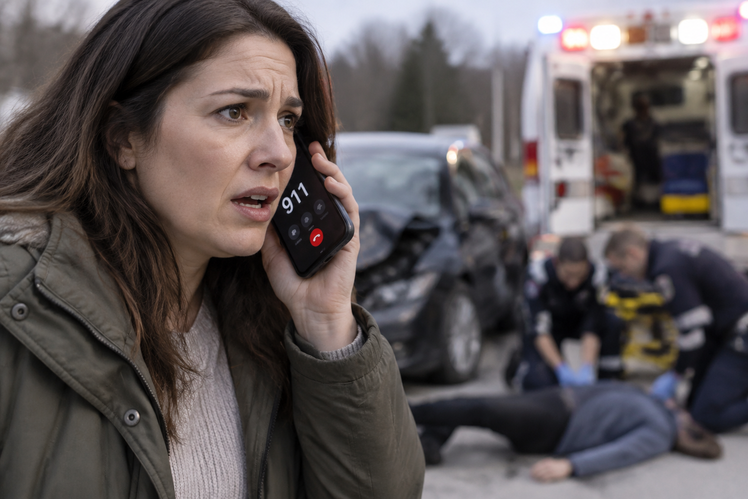 Mujer realizando una llamada de emergencia al 911