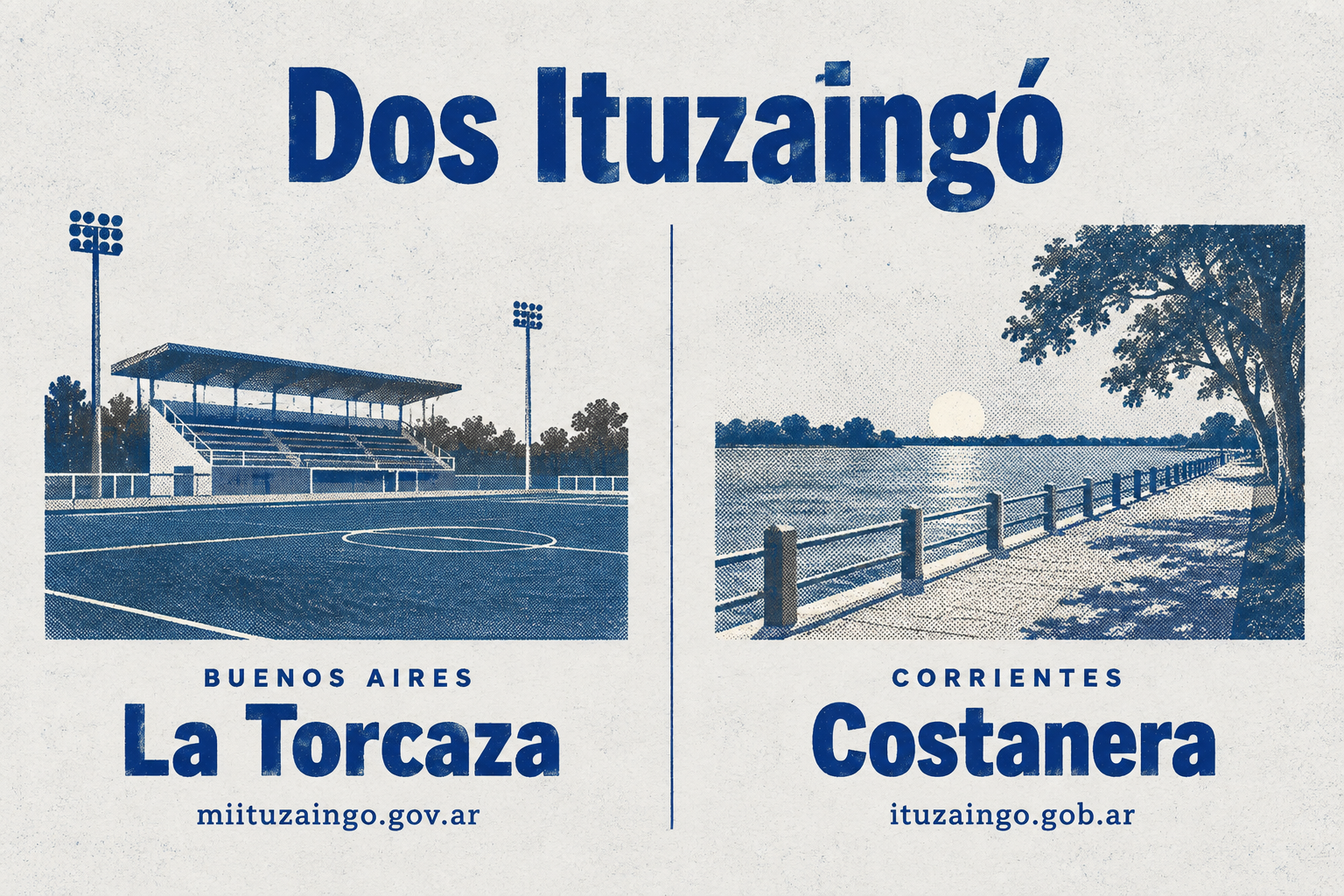 Infografía que distingue las dos Ituzaingó: Buenos Aires y Corrientes, con sus sitios web oficiales.